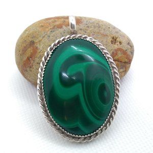 Sterling Silver & Malachite Pendant, Vintage